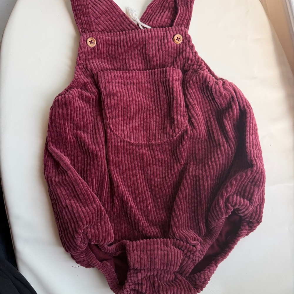Baby Corduroy Overalls Romper in Burgundy - Kids Bottoms